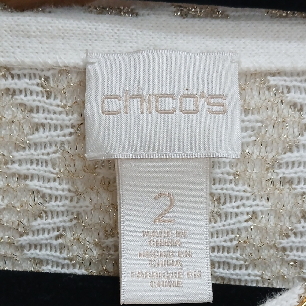 Chico's Elegant Gold and White Knit Top - Picture 2 of 6